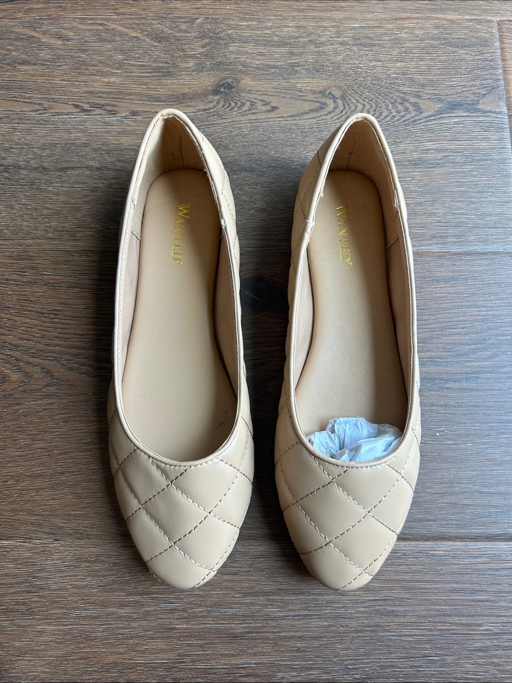 NEW Beige Quilted Women's Ballet Flats | NEW Wanted Tan Quilted Ballet Flat